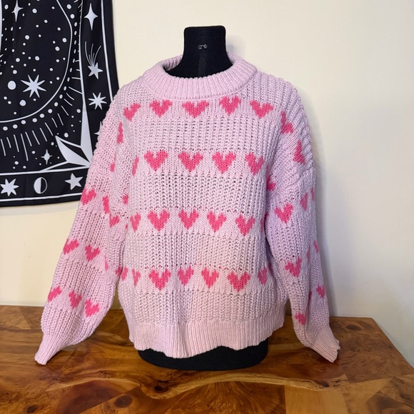 Major Label Company Sweaters - Major Label Group XL Pink Heart Oversized Sweater Knit